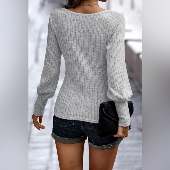 Textured Comfort Ribbed Puff Sleeve Sweater - Picture 3 of 4